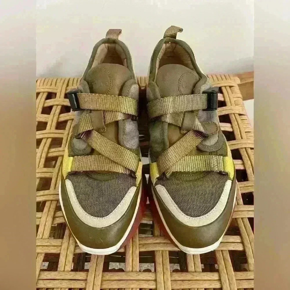 Chloé Sonnie Color Block Leather made in Italy Sneakers Olive green 36 luxury - Picture 9 of 14